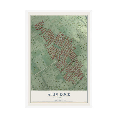Map of Alum Rock, California, 12 x 18 inch print in a white wood frame