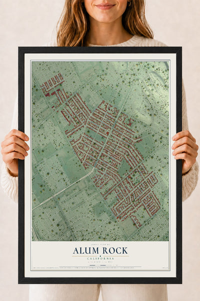 Map of Alum Rock, California, 18 x 24 inch print in a black wood frame