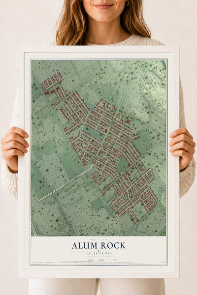 Map of Alum Rock, California, 18 x 24 inch print in a white wood frame