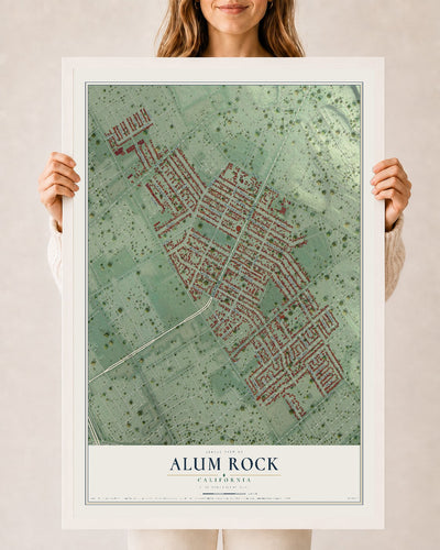 Map of Alum Rock, California, 24 x 36 inch print in a white wood frame