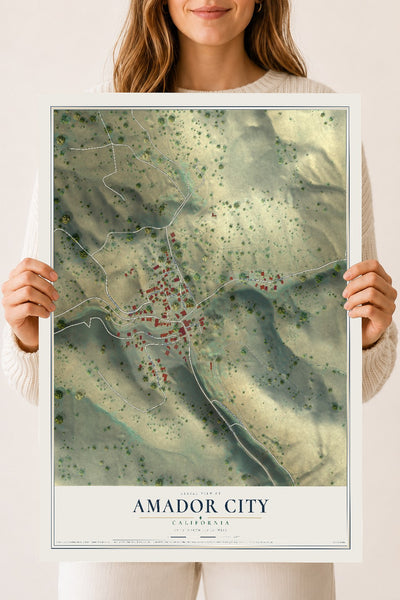 Map of Amador City, California, 18 x 24 inch unframed archival matte print