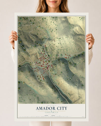 Map of Amador City, California, 24 x 36 inch unframed archival matte print