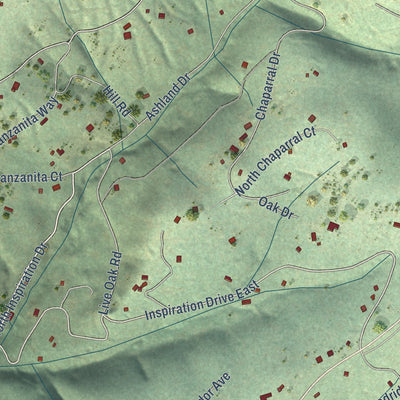 Close-up of the map of Amador Pines, California print showing street and building detail