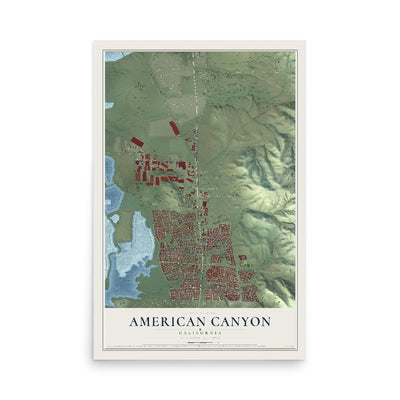 Map of American Canyon, California, 12 x 18 inch unframed archival matte print