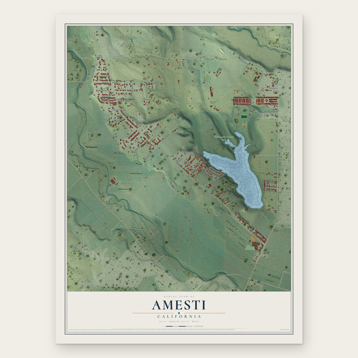 Amesti, California map print, the full design