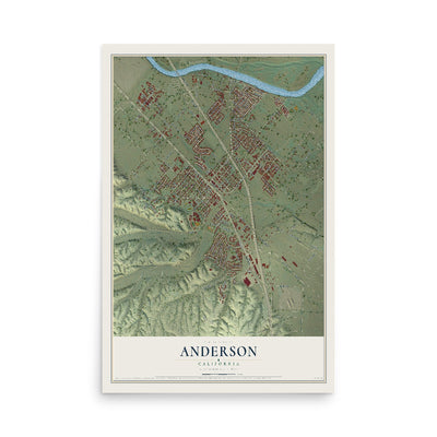 Map of Anderson, California, 12 x 18 inch unframed archival matte print