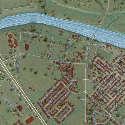 Second close-up of the map of Anderson, California print showing more streets and buildings