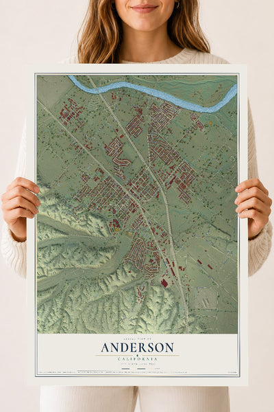 Map of Anderson, California, 18 x 24 inch unframed archival matte print