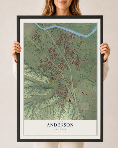 Map of Anderson, California, 24 x 36 inch print in a black wood frame