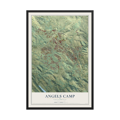 Map of Angels Camp, California, 12 x 18 inch print in a black wood frame