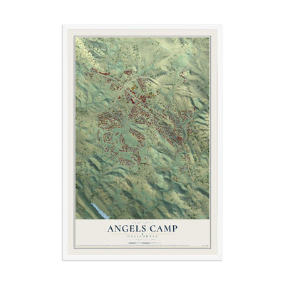 Map of Angels Camp, California, 12 x 18 inch print in a white wood frame