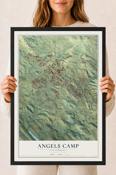 Map of Angels Camp, California, 18 x 24 inch print in a black wood frame