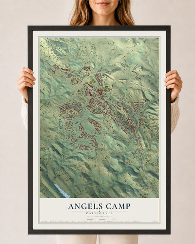Map of Angels Camp, California, 24 x 36 inch print in a black wood frame