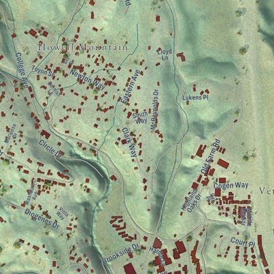 Close-up of the map of Angwin, California print showing street and building detail