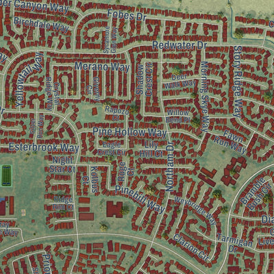 Close-up of the map of Antelope, California print showing street and building detail