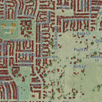 Second close-up of the map of Antelope, California print showing more streets and buildings