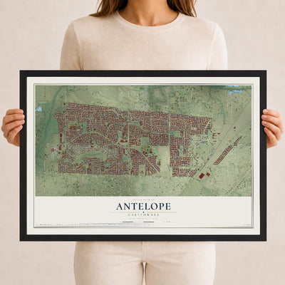 Map of Antelope, California, 12 x 18 inch print in a black wood frame