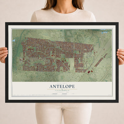 Map of Antelope, California, 18 x 24 inch print in a black wood frame