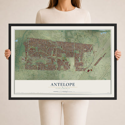 Map of Antelope, California, 24 x 36 inch print in a black wood frame