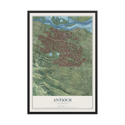 Map of Antioch, California, 12 x 18 inch print in a black wood frame