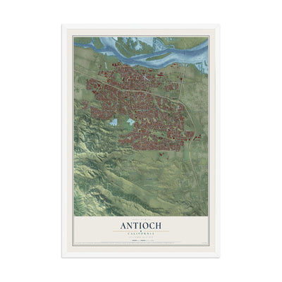 Map of Antioch, California, 12 x 18 inch print in a white wood frame