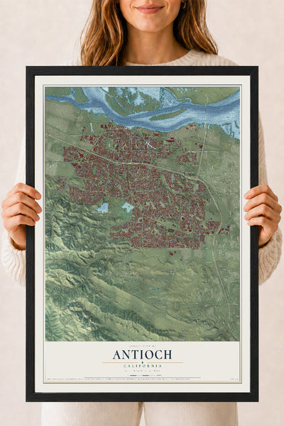 Map of Antioch, California, 18 x 24 inch print in a black wood frame