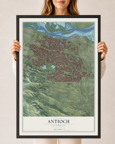 Map of Antioch, California, 24 x 36 inch print in a black wood frame
