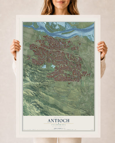 Map of Antioch, California, 24 x 36 inch print in a white wood frame