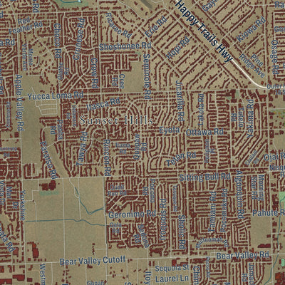 Close-up of the map of Apple Valley, California print showing street and building detail