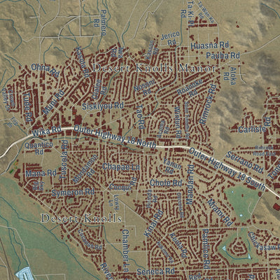 Second close-up of the map of Apple Valley, California print showing more streets and buildings