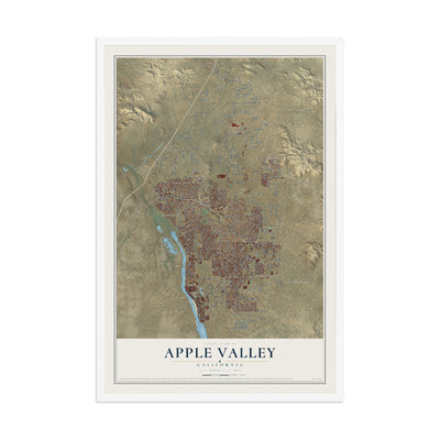 Map of Apple Valley, California, 12 x 18 inch print in a white wood frame