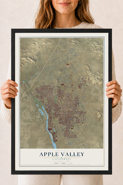 Map of Apple Valley, California, 18 x 24 inch print in a black wood frame