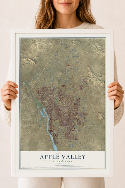 Map of Apple Valley, California, 18 x 24 inch print in a white wood frame