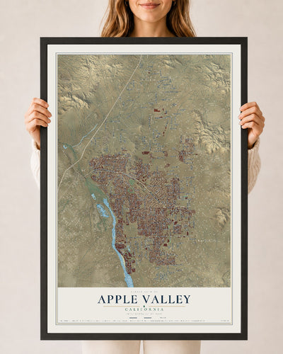 Map of Apple Valley, California, 24 x 36 inch print in a black wood frame