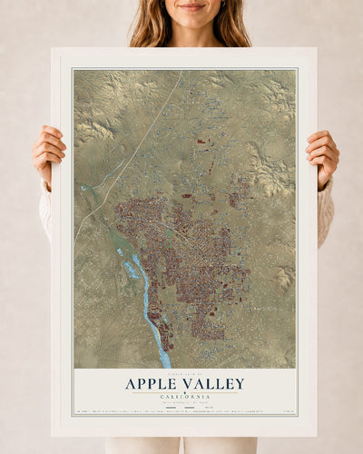 Map of Apple Valley, California, 24 x 36 inch print in a white wood frame
