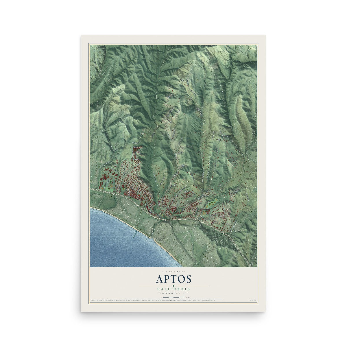 Map of Aptos, California, 12 x 18 inch unframed archival matte print