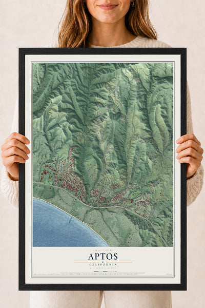 Map of Aptos, California, 18 x 24 inch print in a black wood frame