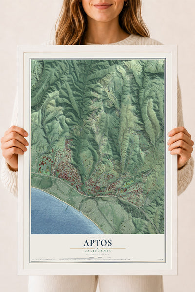Map of Aptos, California, 18 x 24 inch print in a white wood frame
