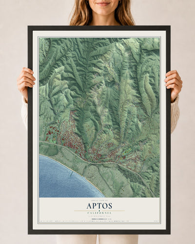 Map of Aptos, California, 24 x 36 inch print in a black wood frame