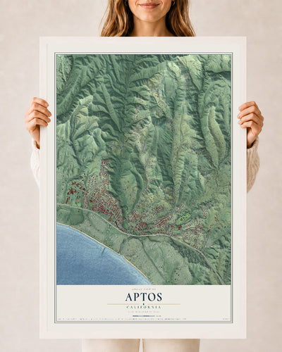 Map of Aptos, California, 24 x 36 inch print in a white wood frame