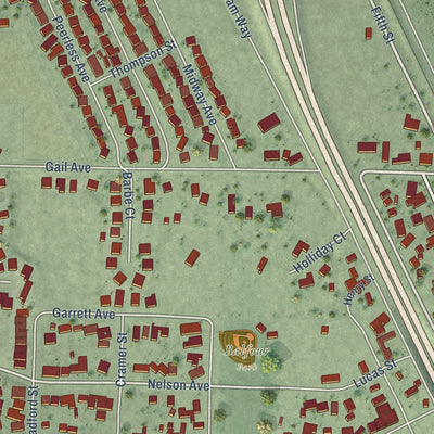 Close-up of the map of Arbuckle, California print showing street and building detail
