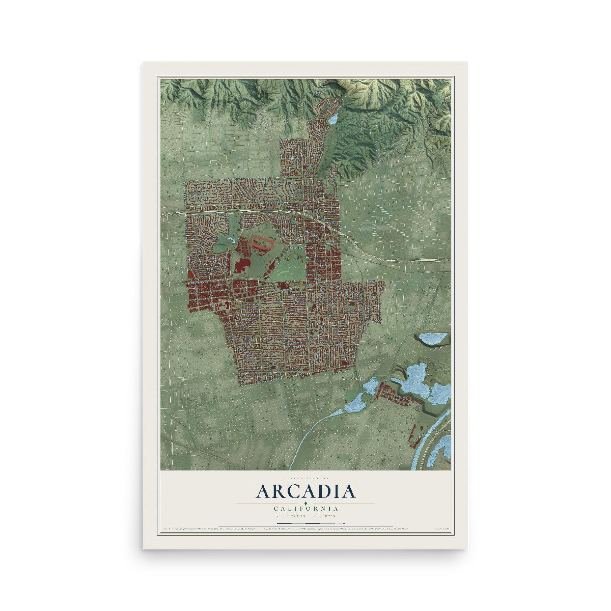 Map of Arcadia, California, 12 x 18 inch unframed archival matte print