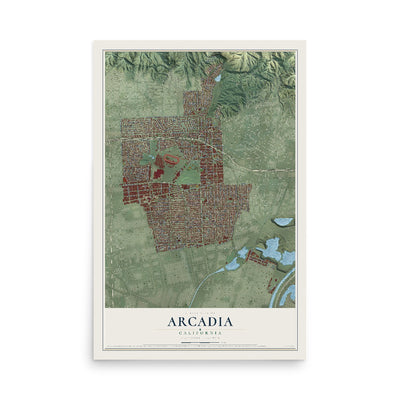 Map of Arcadia, California, 12 x 18 inch unframed archival matte print