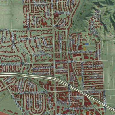 Second close-up of the map of Arcadia, California print showing more streets and buildings