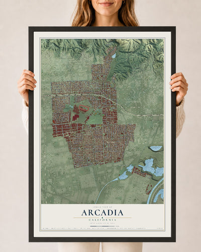 Map of Arcadia, California, 24 x 36 inch print in a black wood frame