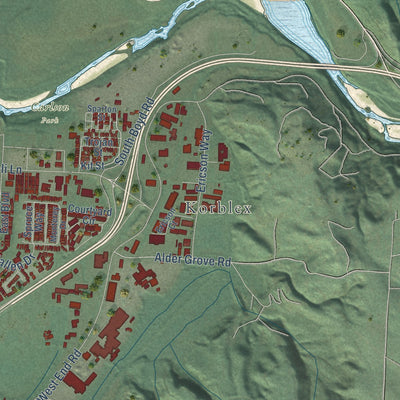 Second close-up of the map of Arcata, California print showing more streets and buildings