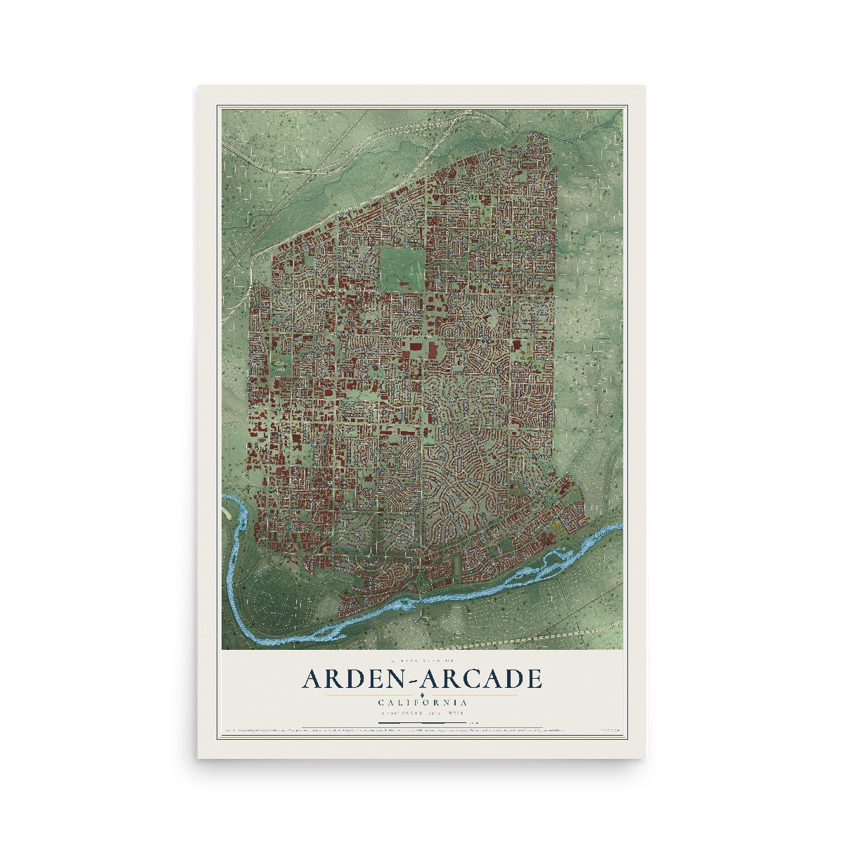 Map of Arden-Arcade, California, 12 x 18 inch unframed archival matte print