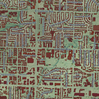 Second close-up of the map of Arden-Arcade, California print showing more streets and buildings