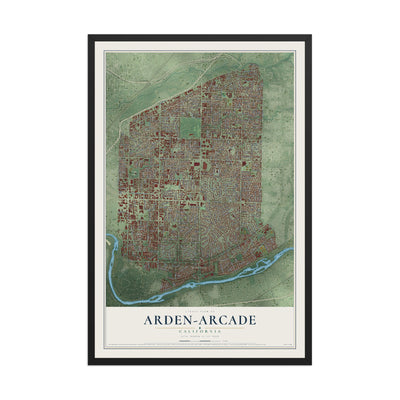 Map of Arden-Arcade, California, 12 x 18 inch print in a black wood frame