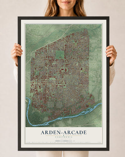 Map of Arden-Arcade, California, 24 x 36 inch print in a black wood frame